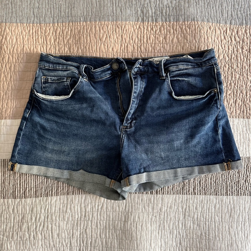 Cosmic Blue Love Jean shorts in Indigo. Size 33